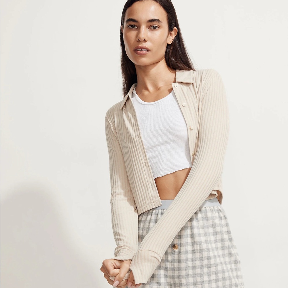 MWL Brushed Rib Cropped Cardigan Sweater NWT